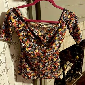Sezane Caro T Floral Size Small Ribbed Twist Front Colorful